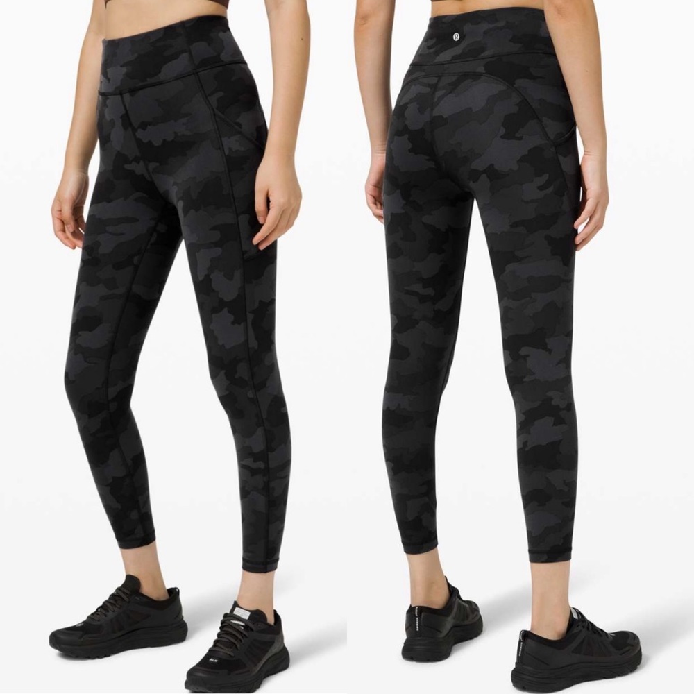 Lululemon 2022 Invigorate High‎ Rise Crop Leggings Black Camo Size 6 Camouflage